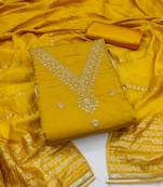 Women's yellow embroidery chanderi cotton dress material