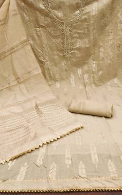 Women's beige designer weaving banarasi jacquard dress material 2