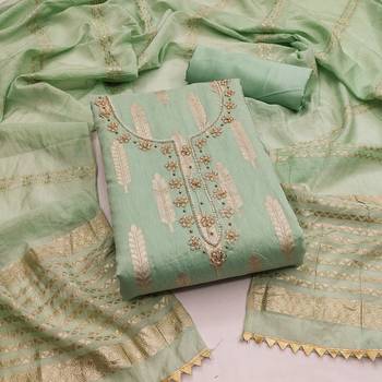 Women's light green designer weaving banarasi jacquard dress material 1