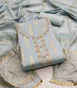 Women's grey unstitched designer weaving banarasi jacquard dress material 