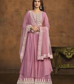 Pink fancy embroidered faux georgette salwar suit