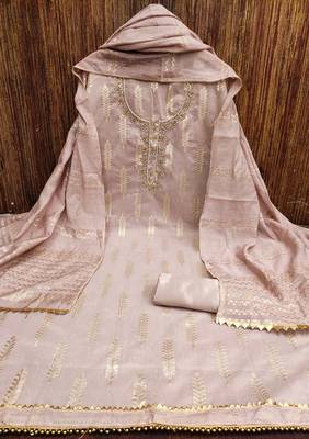 Women's light purple designer weaving banarasi jacquard dress material 3