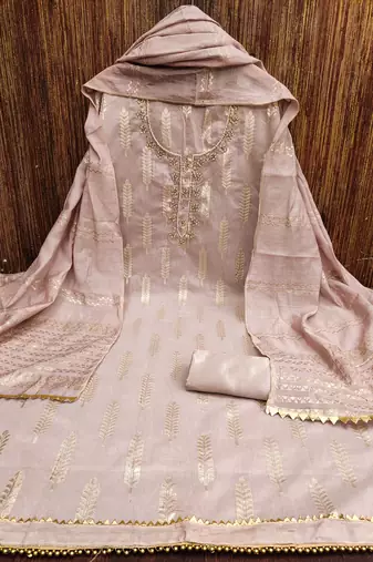 Women's light purple designer weaving banarasi jacquard dress material