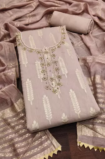Women's light purple designer weaving banarasi jacquard dress material
