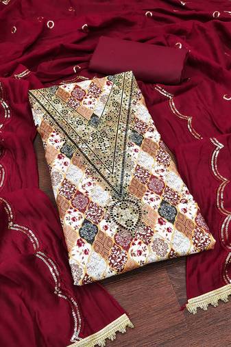 Women's multi unstitched designer digital print slub cotton dress material 