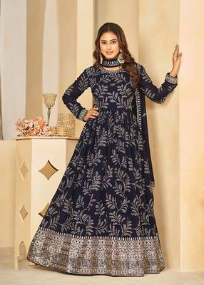 Navy blue sequins faux georgette designer salwar suit 2