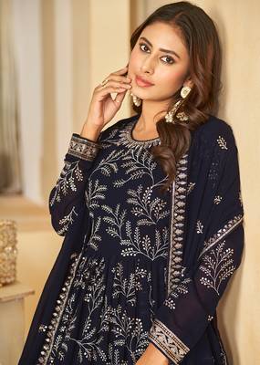 Navy blue sequins faux georgette designer salwar suit 3