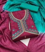 Women's magenta unstitched embroidery zora silk dress material (rnx605mgt) (rnx605mgt)