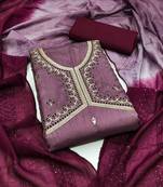 Women's light purple unstitched embroidery zora silk dress material (rnx605ppl) (rnx605ppl)