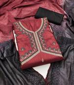 Women's red unstitched embroidery zora silk dress material (rnx605red) (rnx605red)