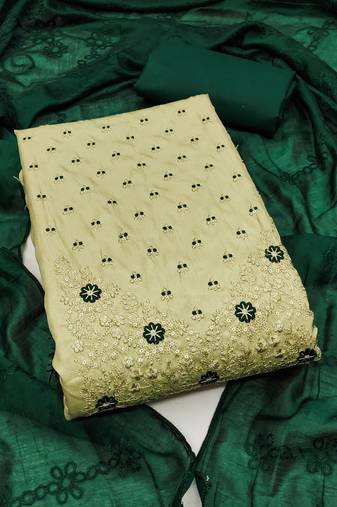 Women's light green unstitched sequence work coco silk dress material 