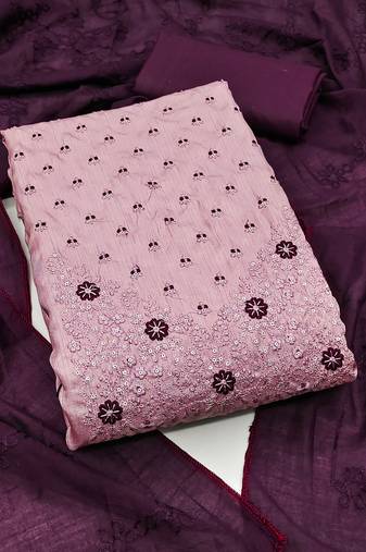 Women's light purple unstitched sequence work coco silk dress material 
