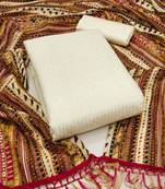 Women's off white sequence work chanderi dress material