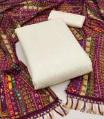 Women's off white unstitched sequence work chanderi dress material 