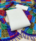 Women's off white unstitched sequence work chanderi dress material