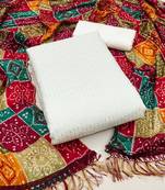 Women's off white unstitched sequence work chanderi dress material 