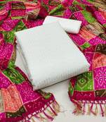 Women's off white unstitched sequence work chanderi dress material