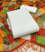 Women's off white unstitched sequence work chanderi dress material 