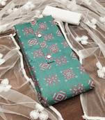 Women's green unstitched designer print slub cotton dress material