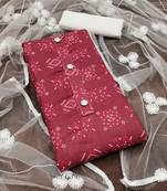 Women's maroon designer print slub cotton dress material