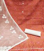 Women's peach unstitched designer print slub cotton dress material