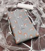 Women's grey unstitched designer print slub cotton dress material 