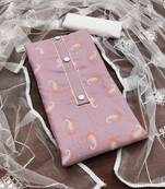 Women's purple unstitched designer print slub cotton dress material 