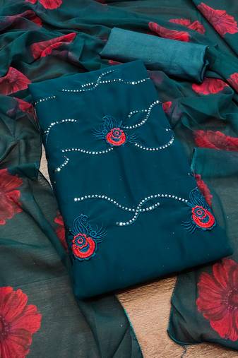 Women's blue unstitched sequence work georgette dress material 