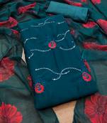 Women's blue unstitched sequence work georgette dress material