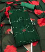 Women's green unstitched sequence work georgette dress material 