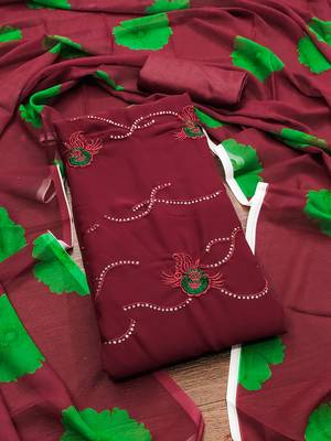 Women's maroon unstitched sequence work georgette dress material  1