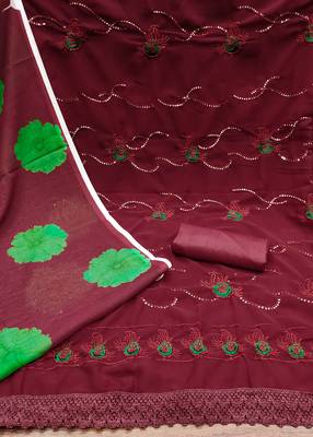 Women's maroon unstitched sequence work georgette dress material  2