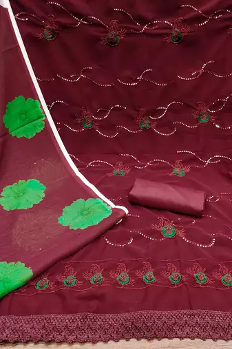 Women's maroon unstitched sequence work georgette dress material 