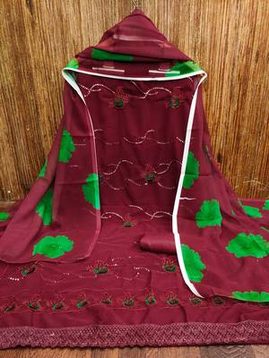 Women's maroon unstitched sequence work georgette dress material  3