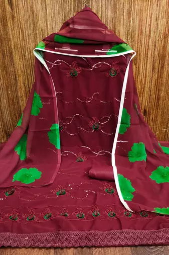 Women's maroon unstitched sequence work georgette dress material 