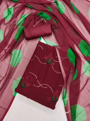 Women's maroon unstitched sequence work georgette dress material  4