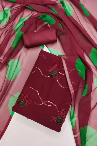 Women's maroon unstitched sequence work georgette dress material 
