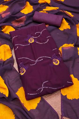 Women's purple unstitched sequence work georgette dress material 