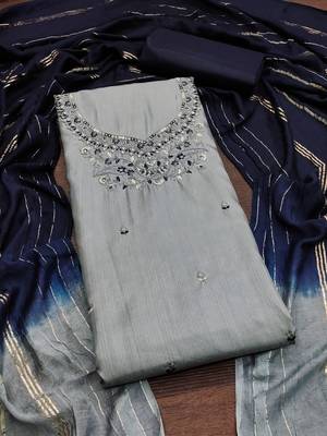 Women's olive green embroidery coco silk dress material 1