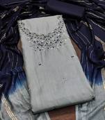 Women's olive green unstitched embroidery coco silk dress material 