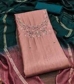 Women's peach unstitched embroidery coco silk dress material 