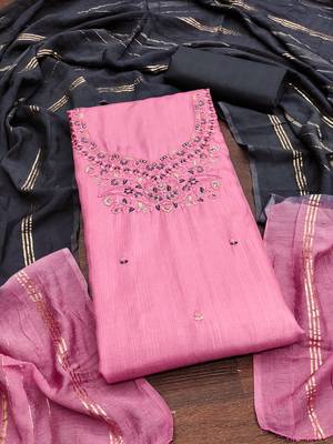 Women's pink embroidery coco silk dress material 1