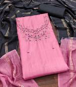 Women's pink embroidery coco silk dress material