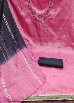 Women's pink embroidery coco silk dress material 2