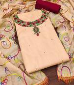 Women's peach unstitched embroidery coco silk dress material 