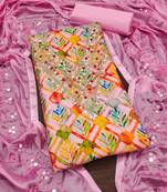 Women's multi unstitched designer print slub cotton dress material 