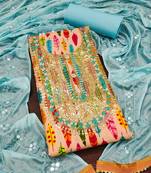 Women's multi unstitched sequence work slub cotton dress material 