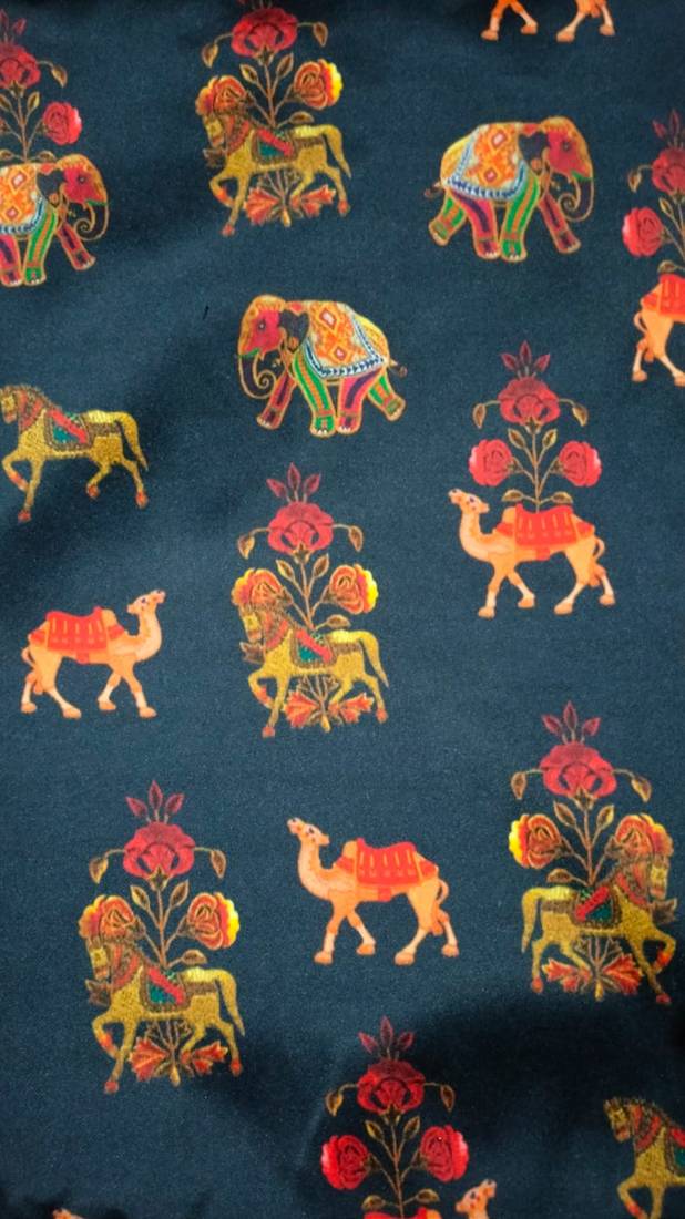 Blue Printed Satin Nehru Jacket