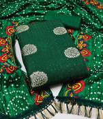 Women's green unstitched sequence work jacquard dress material 