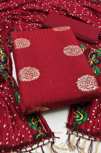 Women's maroon unstitched sequence work jacquard dress material 